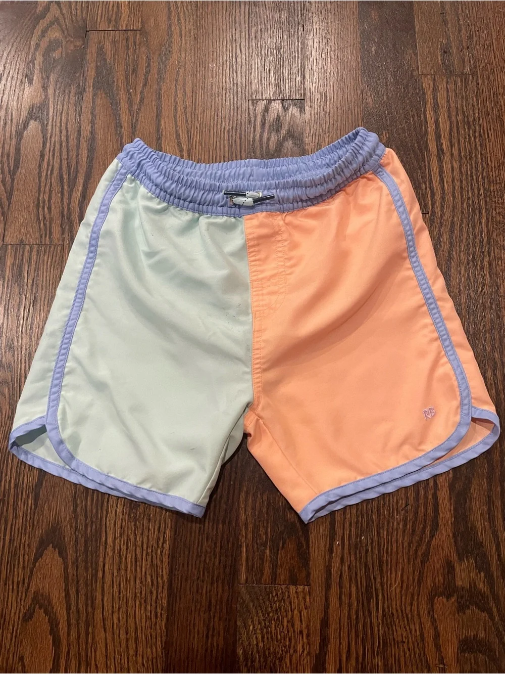 Kids' Colorblock Swim Trunks in Mint & Peach with Blue Trim